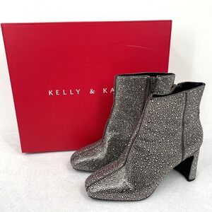Kelly & Katie Bori Sparkle Silver Glam Boots Womens 7M Heeled Ankle Boot Bling